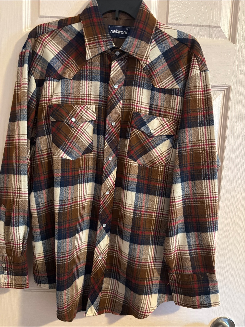 Men's Plaid Button-Down Shirt in Brown, Navy & Cream